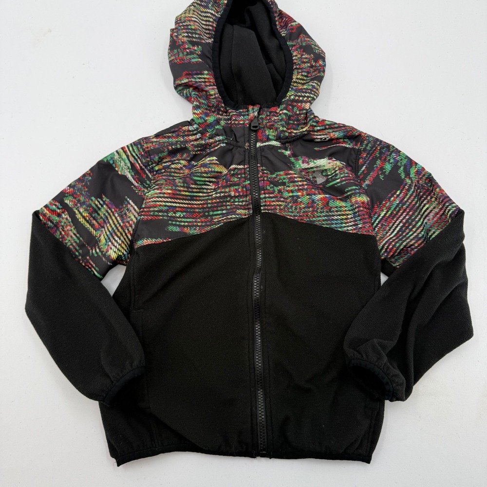 Under Armour Fleece Jacket Boys Size 7 Black Full Zip Multi Glitch Print